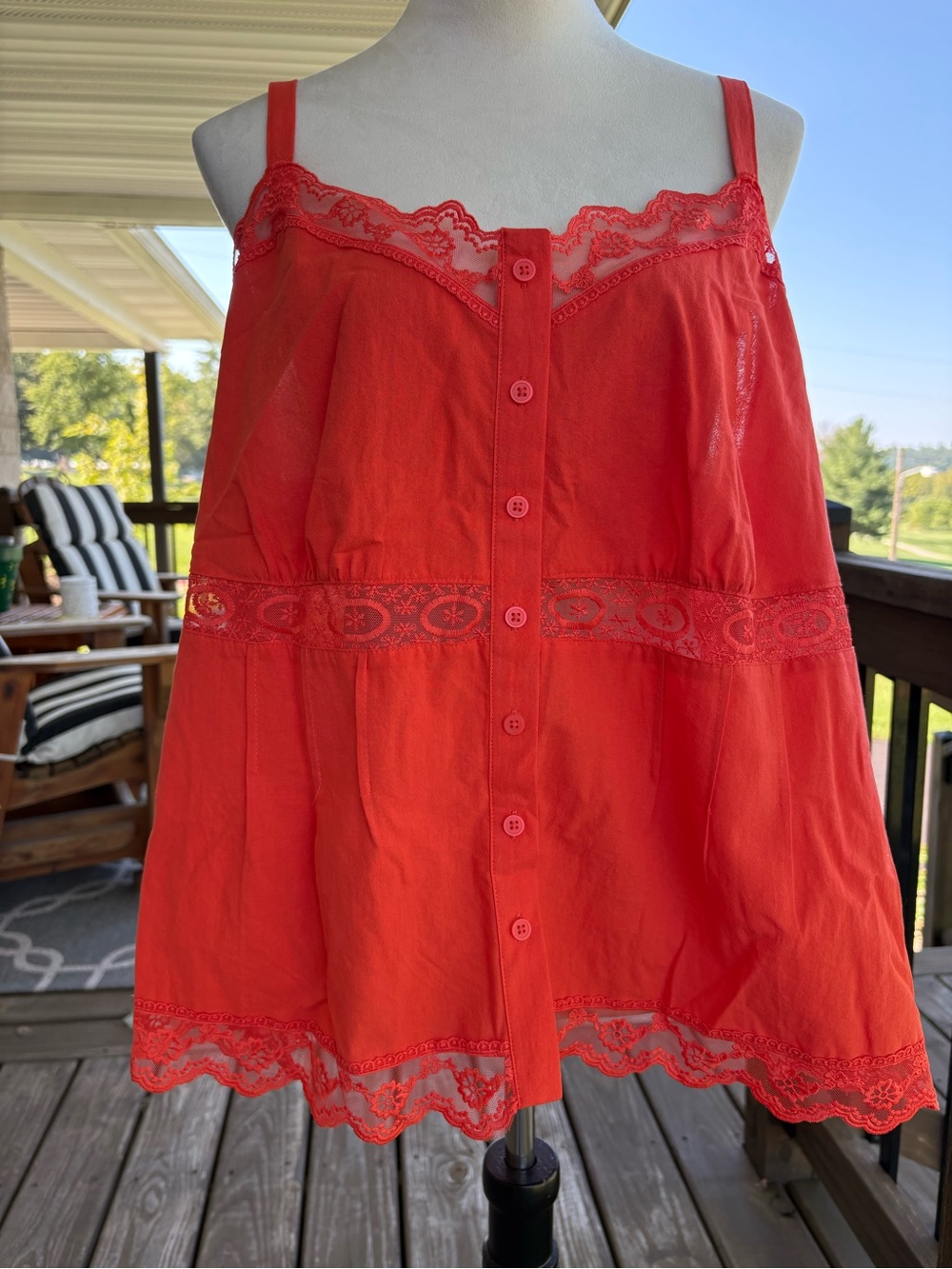 NWT Torrid Fiesta Red Orange Cotton Lace Trim Button Front Cami Plus Size 2 2X